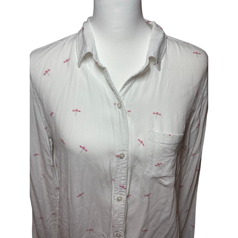 Rails Kate Umbrellas Shirt Womens Small White Pink Print Rayon Button Front Top - Picture 3 of 8